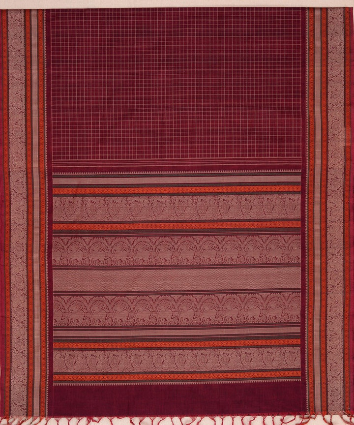Maroon beige handwoven kanchi cotton saree