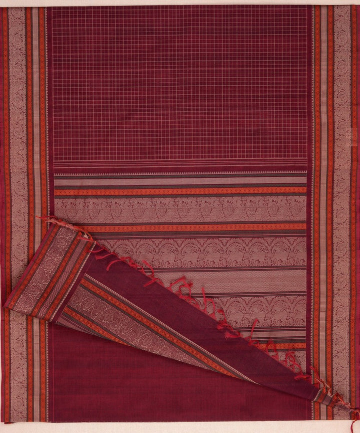 Maroon beige handwoven kanchi cotton saree
