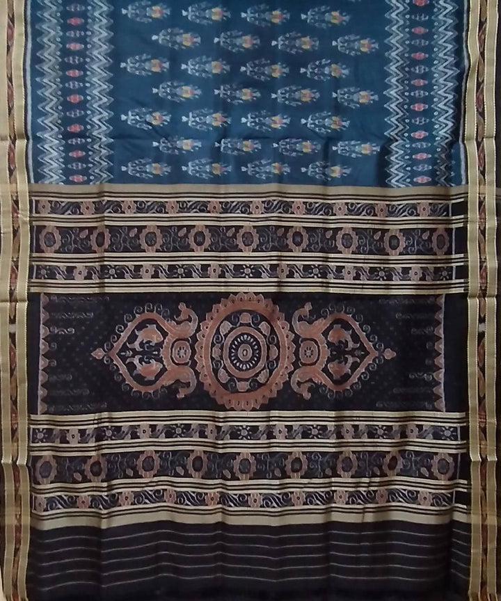 Multicolor dark grey handwoven silk khandua saree
