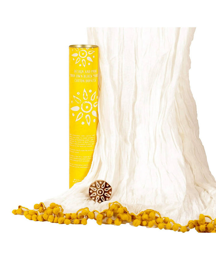 Handmade Wooden Rangoli Block Print DIY Craft Kit Dupatta (Yellow)