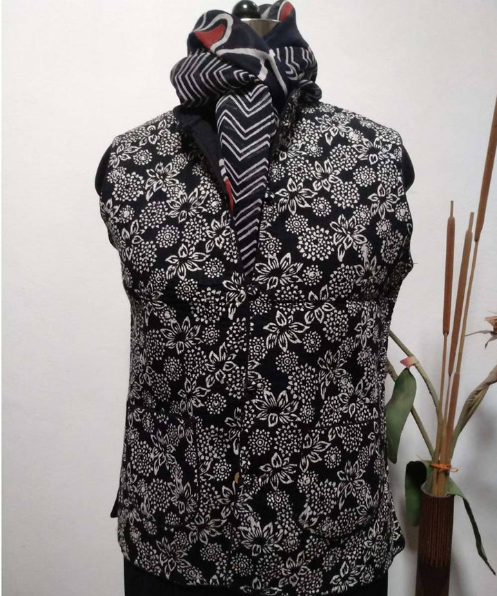 black handblock printed reversible quilted jacket