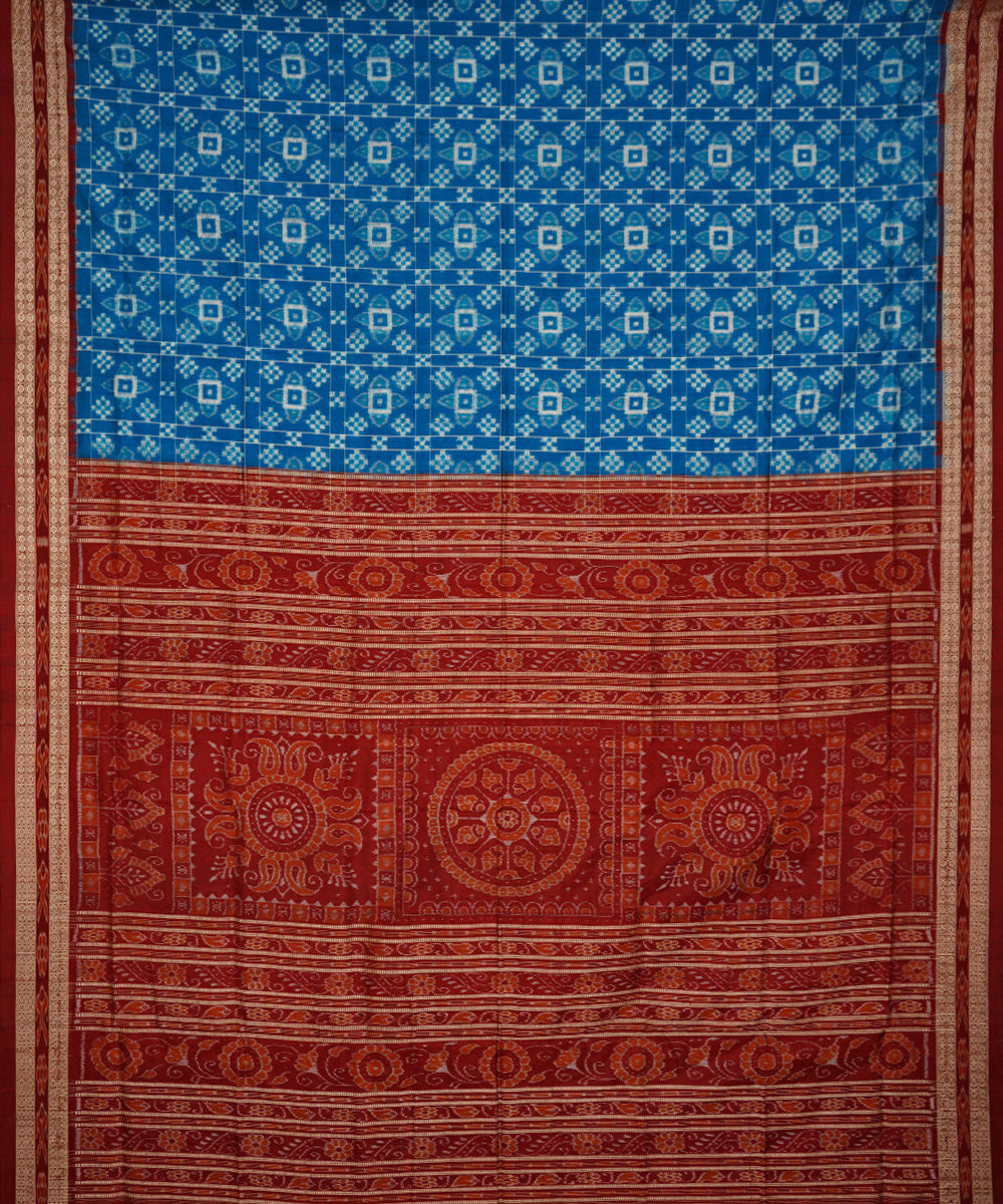 Blue maroon silk handloom sambalpuri saree