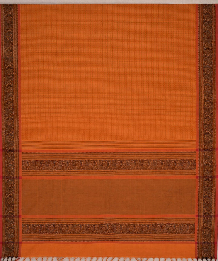 Mustard black handwoven kanchi cotton saree