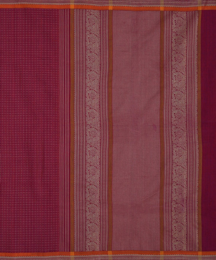Maroon beige hand woven kanchi cotton saree
