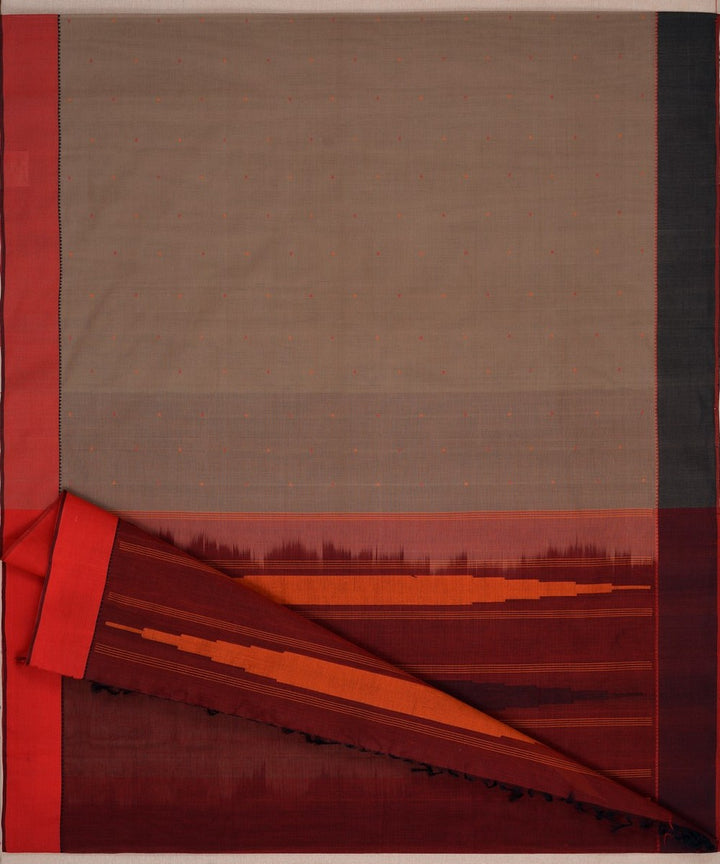 Grey handwoven ganga jamuna border kanchi cotton saree