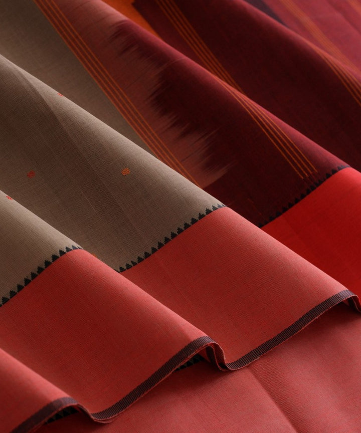 Grey handwoven ganga jamuna border kanchi cotton saree