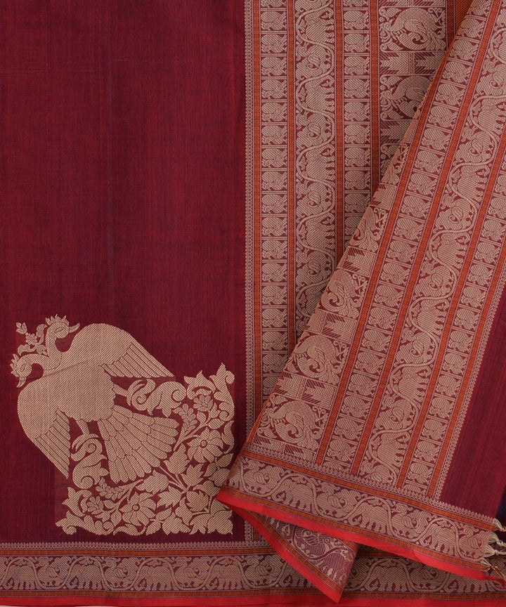 Maroon handwoven kanchi cotton saree