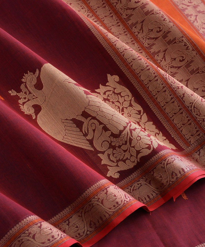 Maroon handwoven kanchi cotton saree