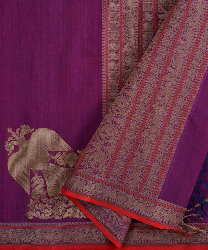 Purple beige handwoven kanchi cotton saree
