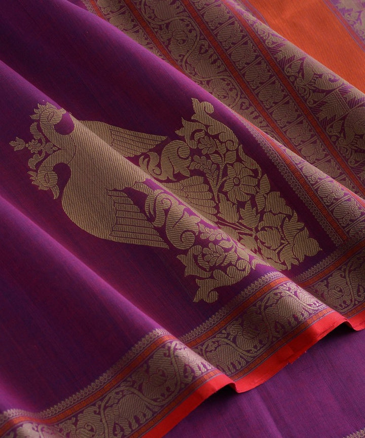 Purple beige handwoven kanchi cotton saree