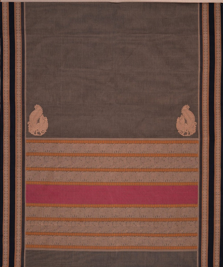 Grey beige handwoven kanchi cotton saree