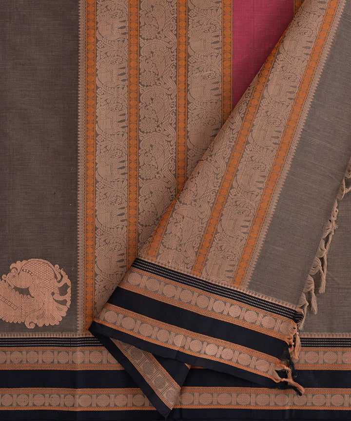 Grey beige handwoven kanchi cotton saree