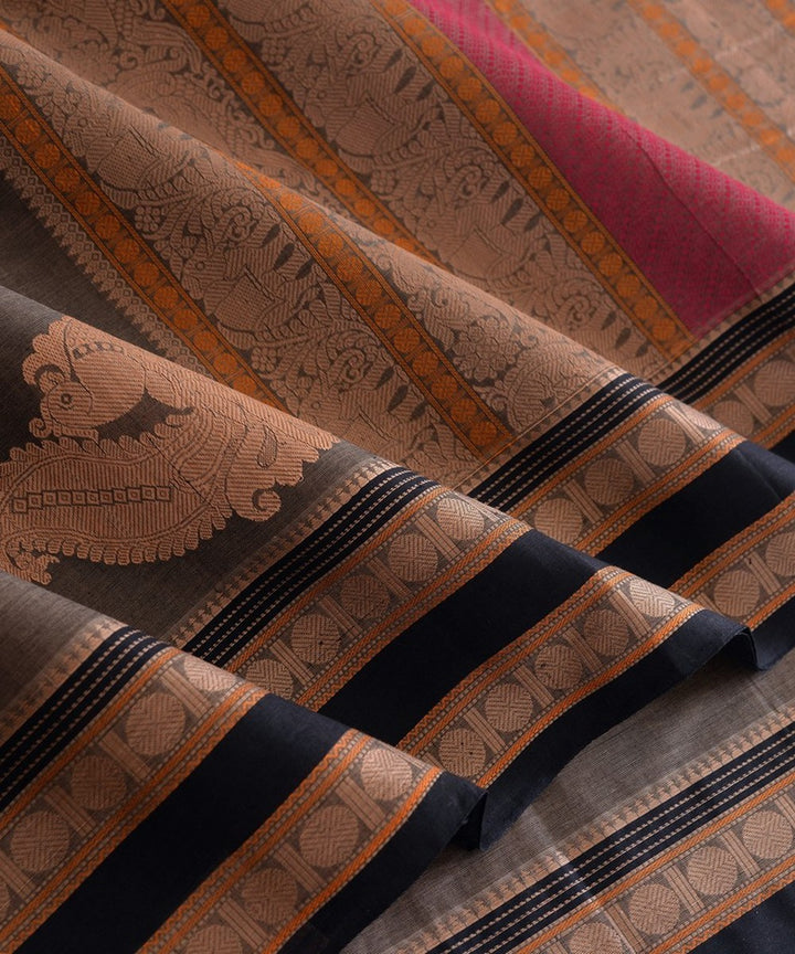 Grey beige handwoven kanchi cotton saree