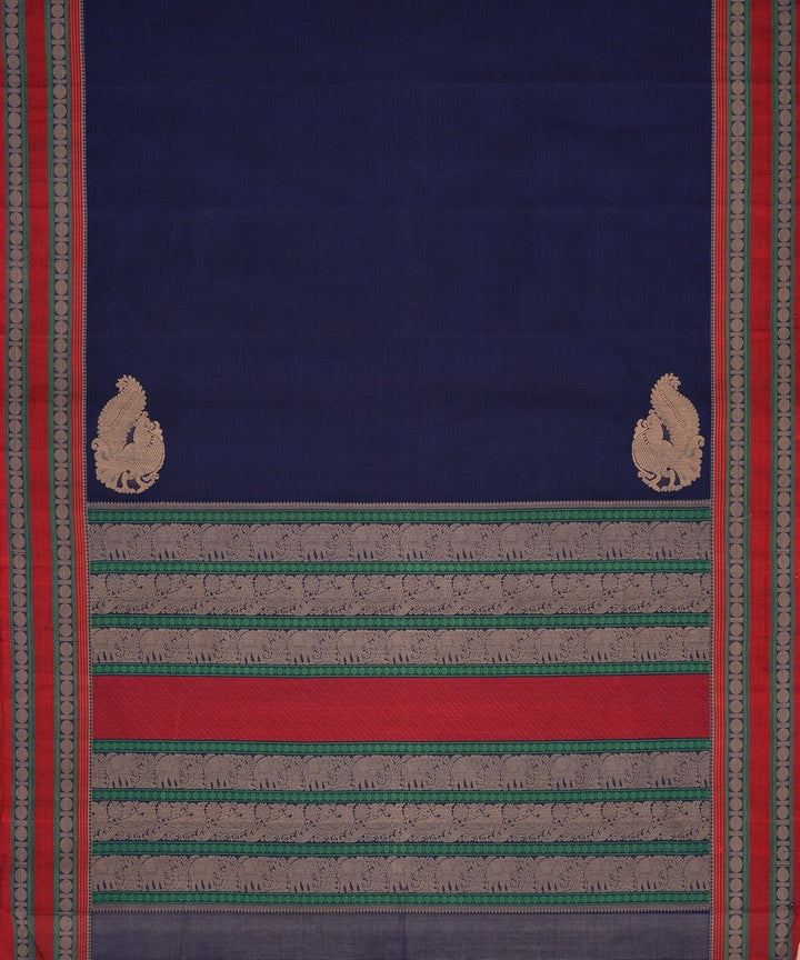 Navy blue handwoven kanchi cotton saree