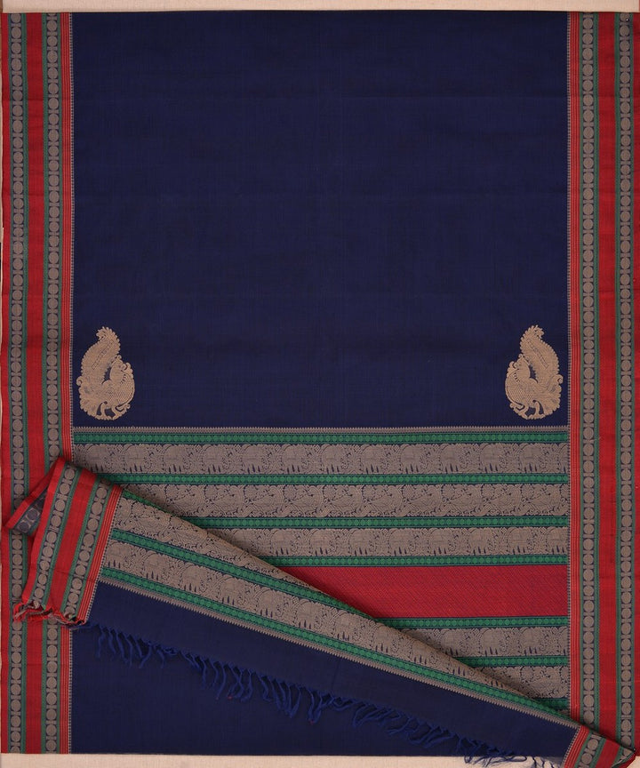 Navy blue handwoven kanchi cotton saree