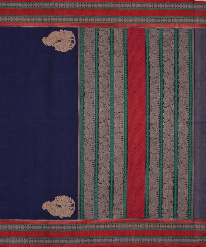 Navy blue handwoven kanchi cotton saree