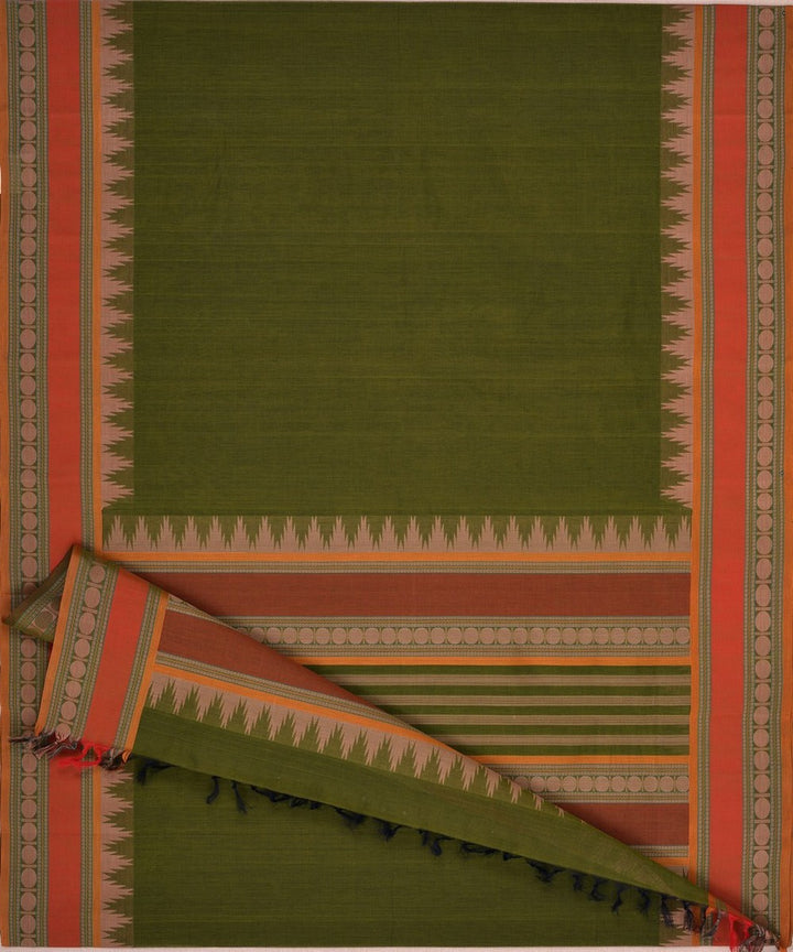 Olive green hand woven kanchi cotton saree