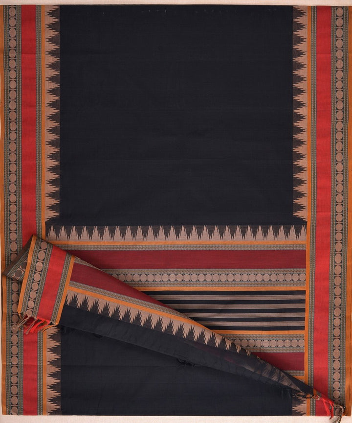 Black red handwoven kanchi cotton saree