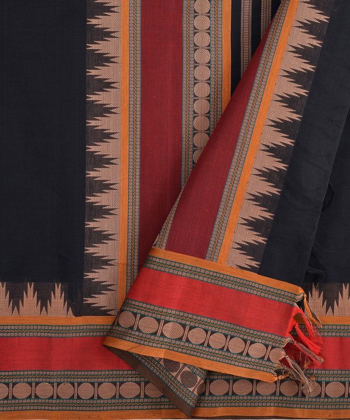 Black red handwoven kanchi cotton saree