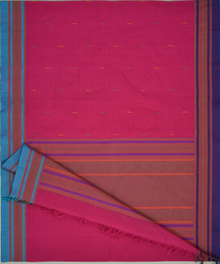 Pink handwoven ganga jamuna border kanchi cotton saree