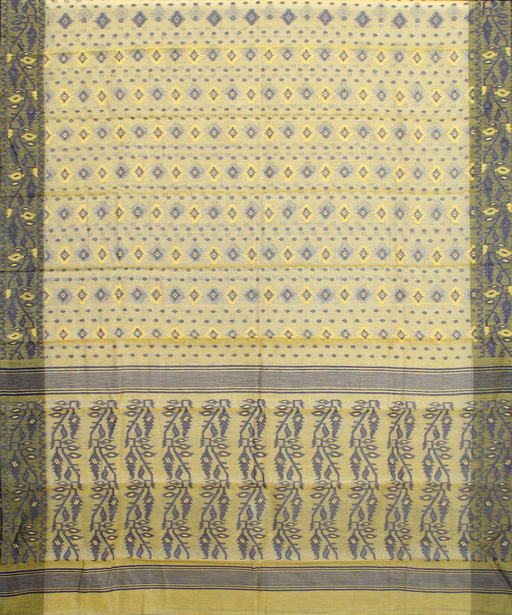Bengal yellow black Handwoven cotton blend saree