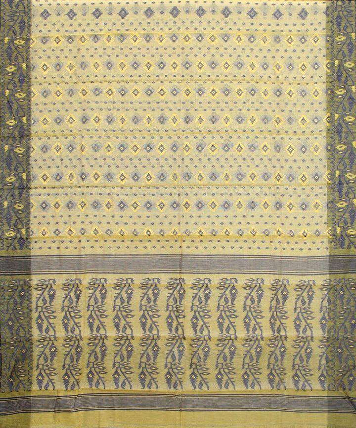 Bengal yellow black Handwoven cotton blend saree