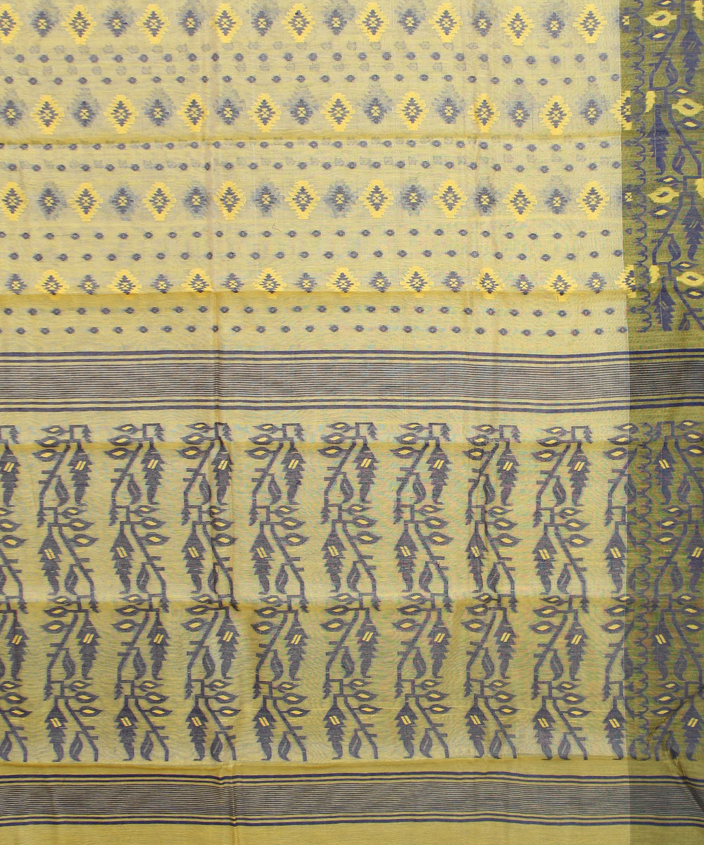 Bengal yellow black Handwoven cotton blend saree