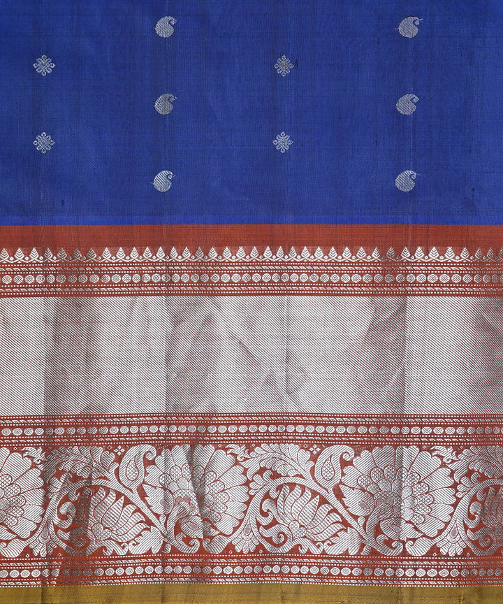 Air force blue handwoven silk gadwal saree