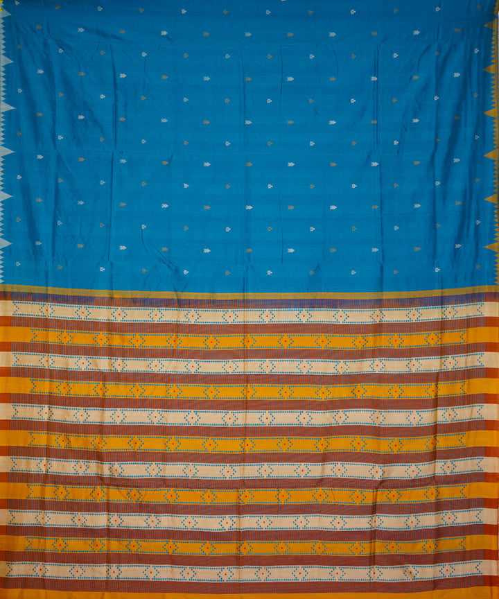 Sky blue yellow silk handloom sambalpuri saree