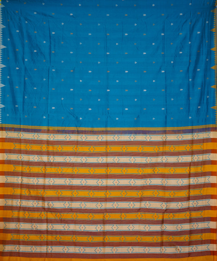 Sky blue yellow silk handloom sambalpuri saree