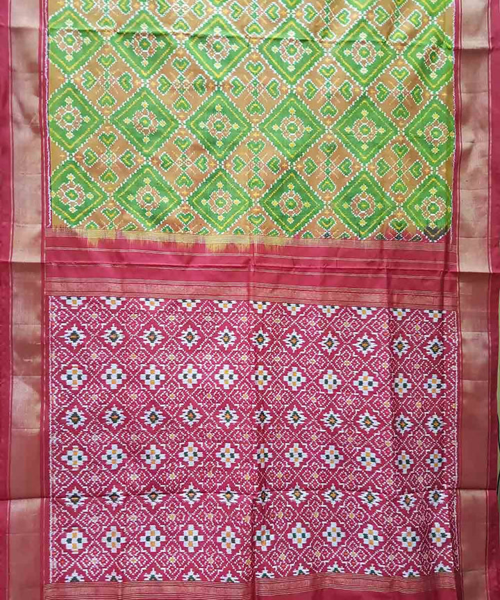 Dark green with red handwoven ikkat silk pochampally saree
