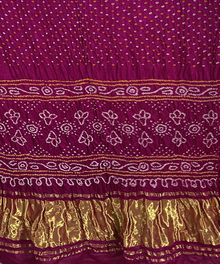 Pink hand printed gajji silk bandhani saree