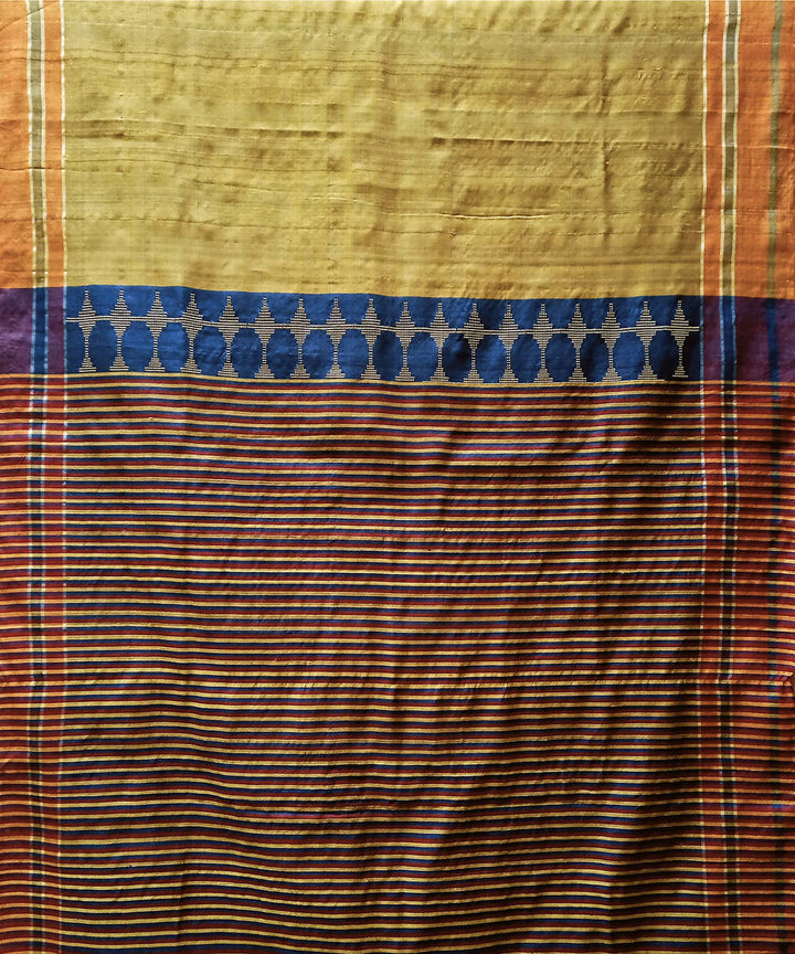 Yellow gold handwoven extra weft silk saree