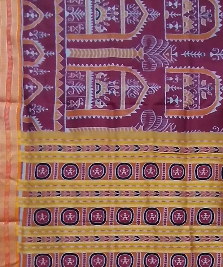 Maroon cream handwoven silk khandua saree