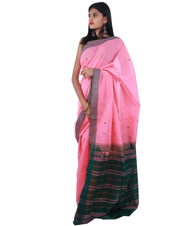 Pink bandar handloom cotton saree