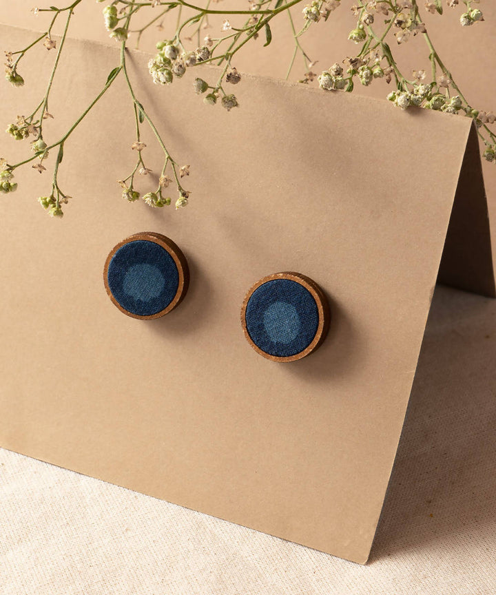 handcrafted upcycled blue kalamkari earring studs