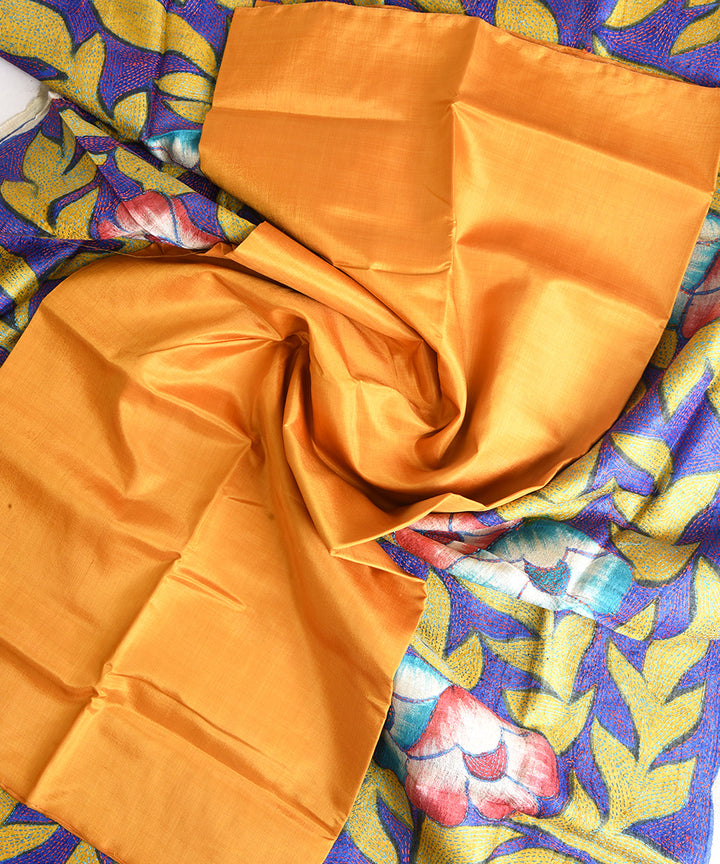 2pc Mustard multicolour hand embroidery silk dress material