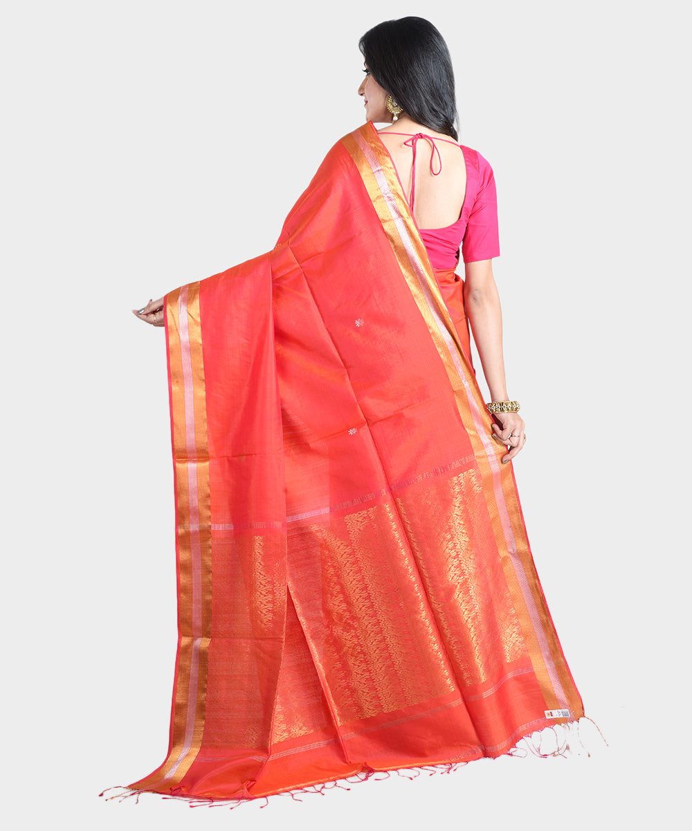Orange handwoven silk saree