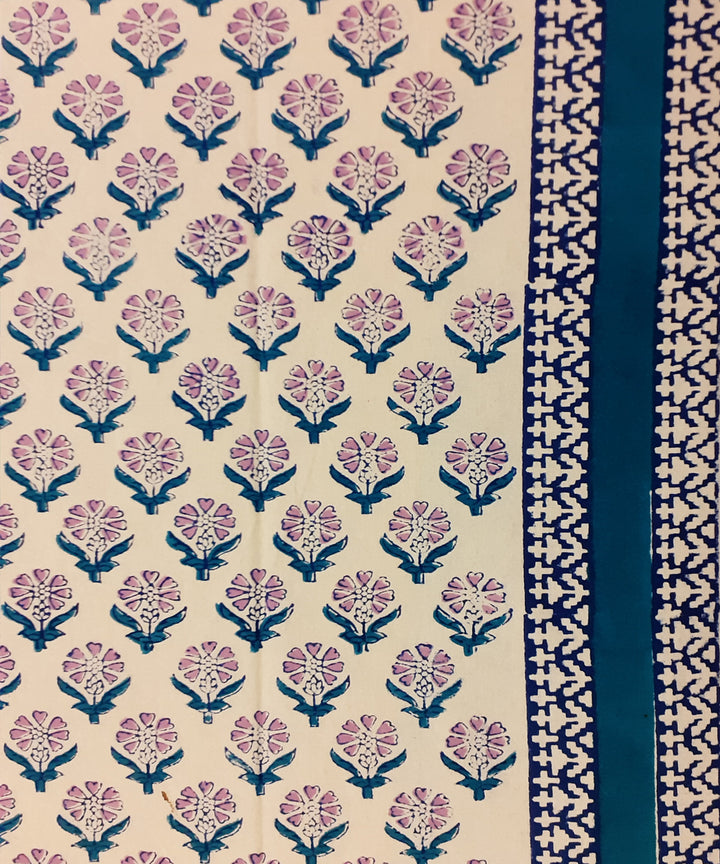 Blue floral hand-block print cotton bed sheet with pillow covers