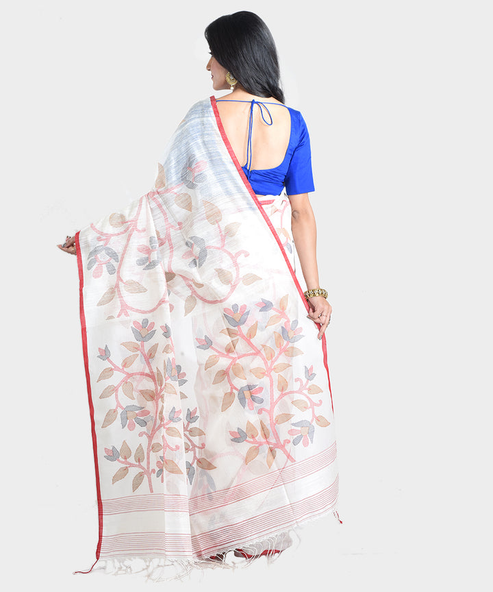 White handwoven jamdani silk saree