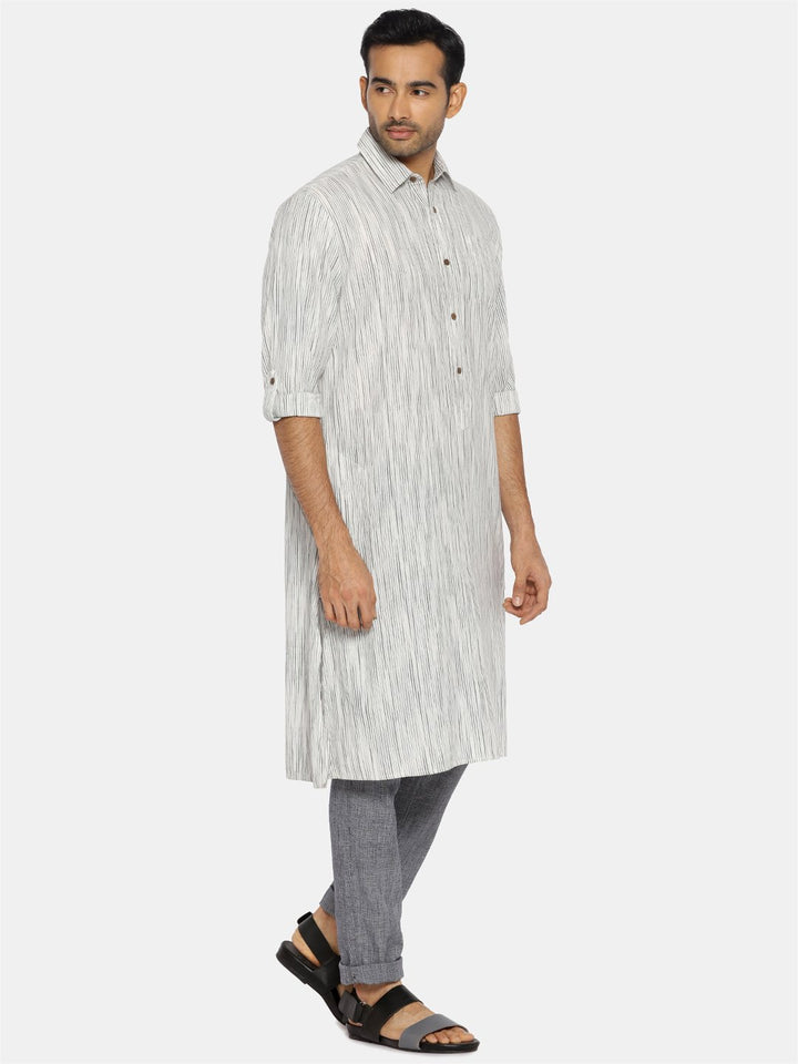 Black & white striped collared kurta