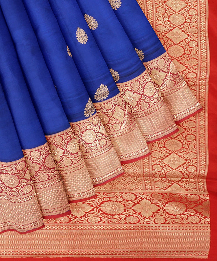 Navy blue and orange silk handloom banarasi saree