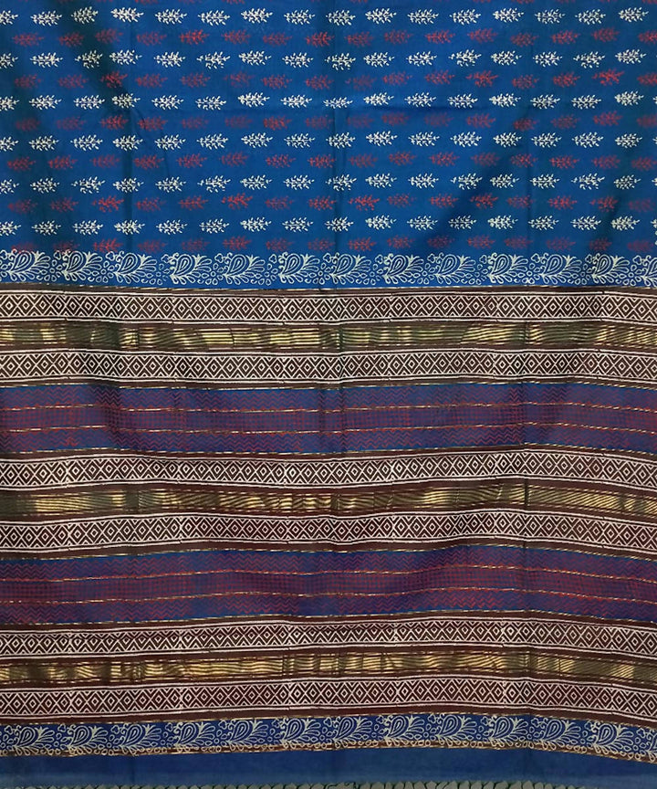 Cerulean blue handwoven cotton silk maheshwari saree