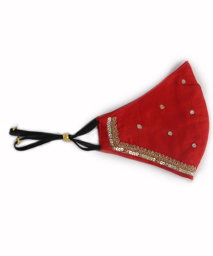 Red festive hand embroidery face mask