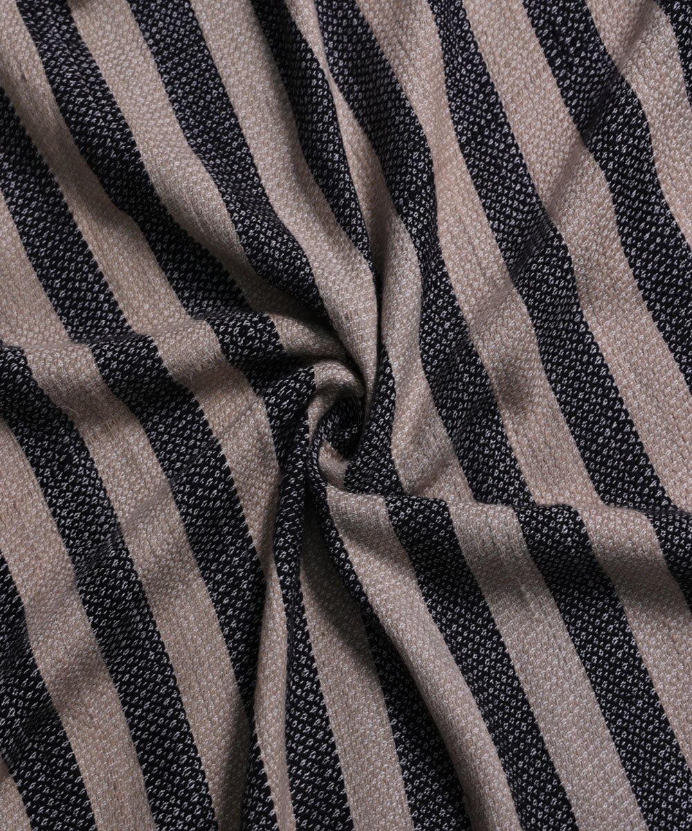 Indigo beige handspun handwoven cotton stripe fabric