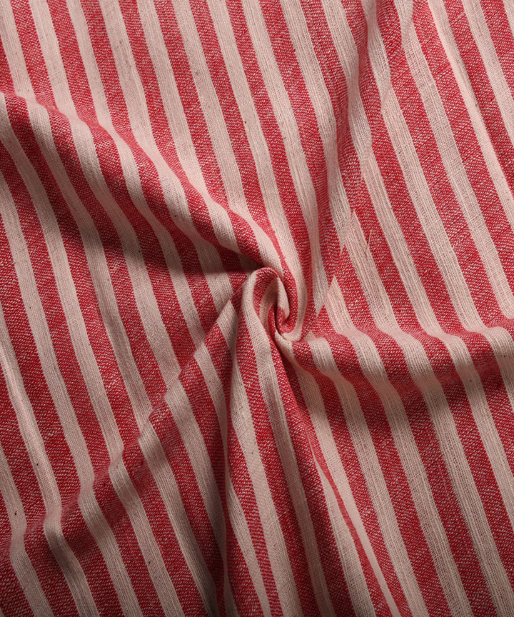 Red white handspun handwoven cotton stripe fabric