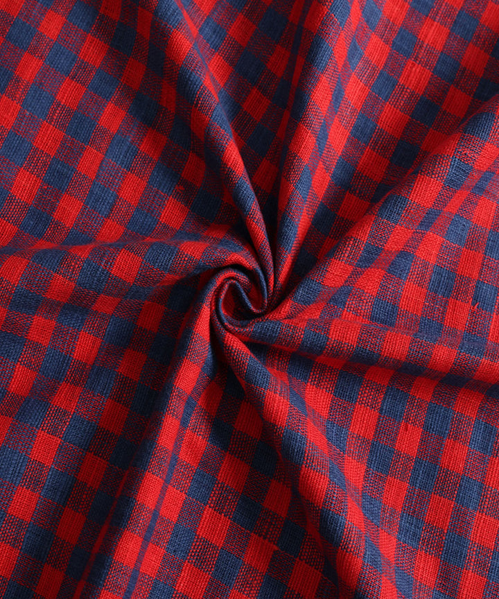 Red blue handspun handwoven checks cotton fabric