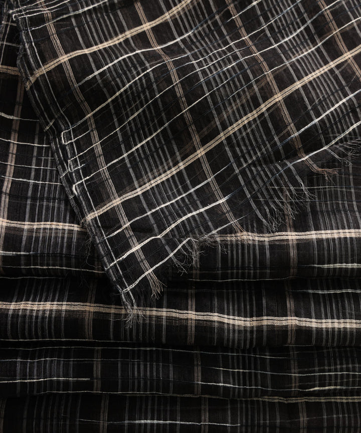 Black white handwoven silk fabric