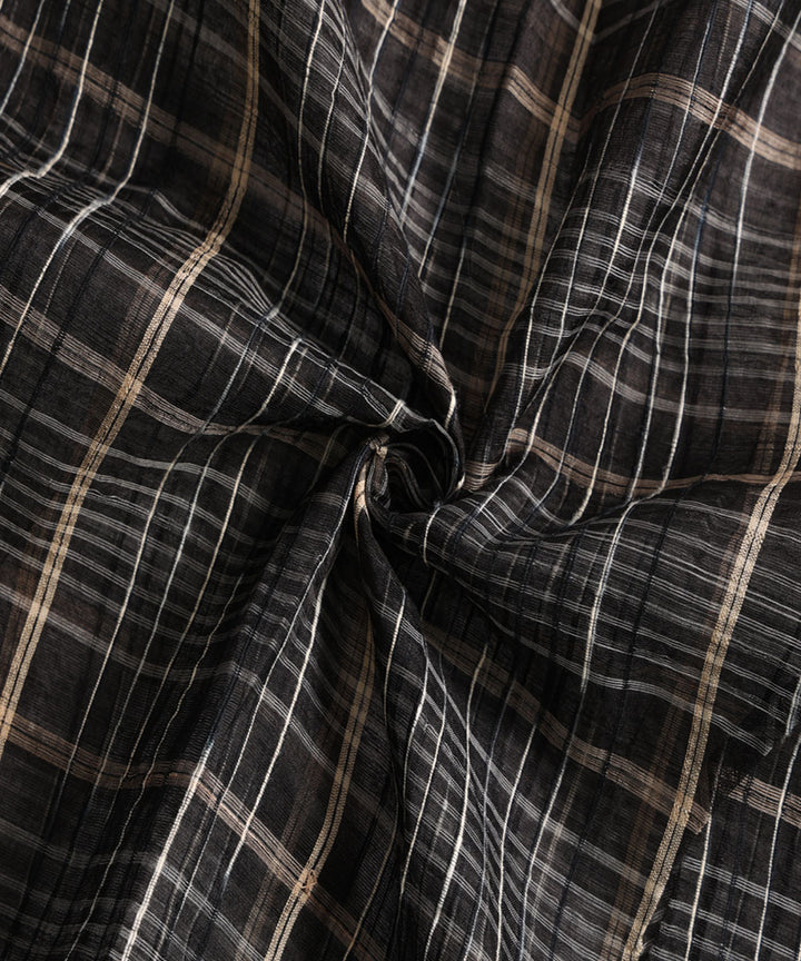 Black white handwoven silk fabric