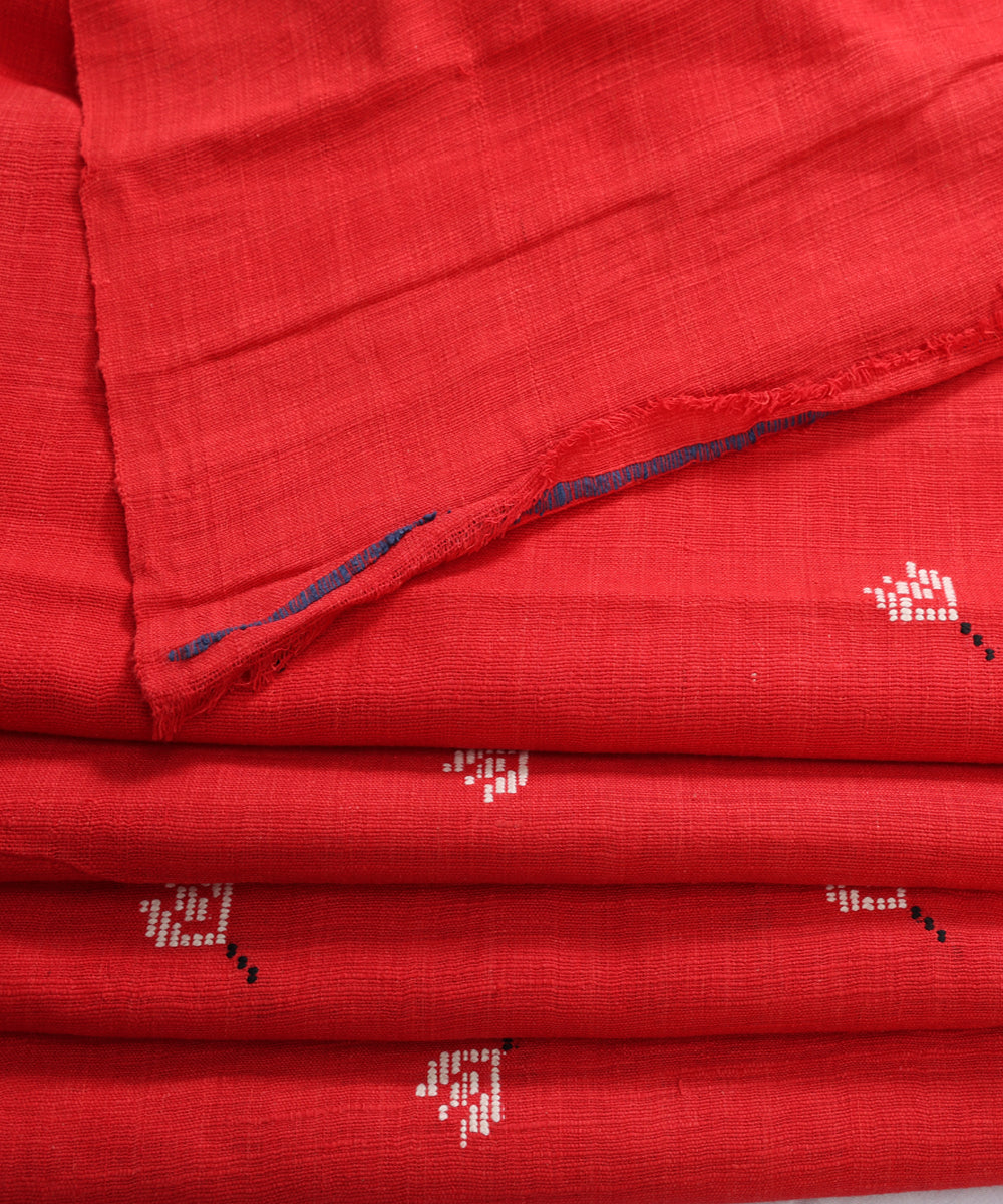 Red white handspun handwoven extra weft diamond buti cotton fabric